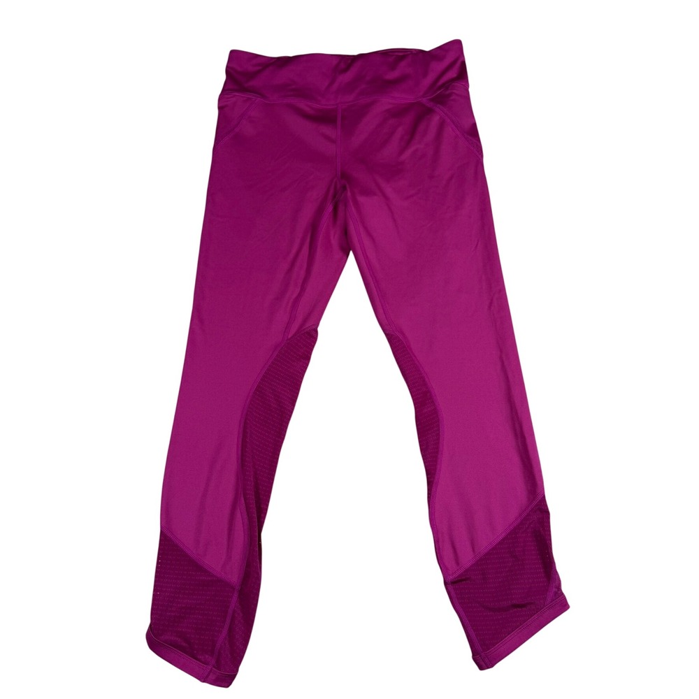 Fabletics Womens Medium Mid Rise Cool Pocket 7/8 Leggings Magenta‎ Mesh Panel